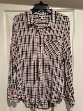Lucky Brand Plaid Button-Up Shirt in Rust and Navy